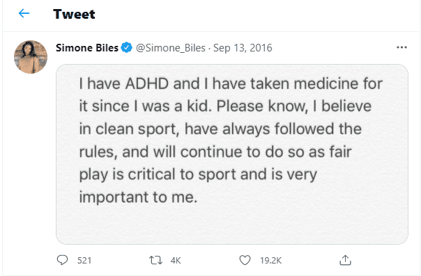 Simone Biles Tweet About Adhd