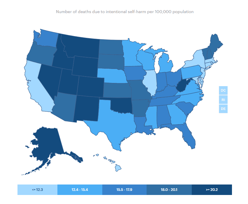 Overland Iop| #1 Intensive Outpatient Programs | Los Angeles Ca Number of Deaths Due to Intentional Self-harm Per 100,000 Population Usa 2020